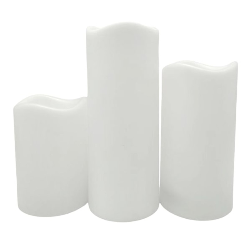 3-Pack White All Weather LED Pillar Candles, 4×6/4×8/4×10