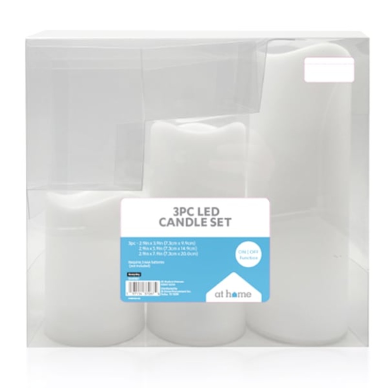 3-Pack White Pillar Candles, 3×4/3×6/3×8