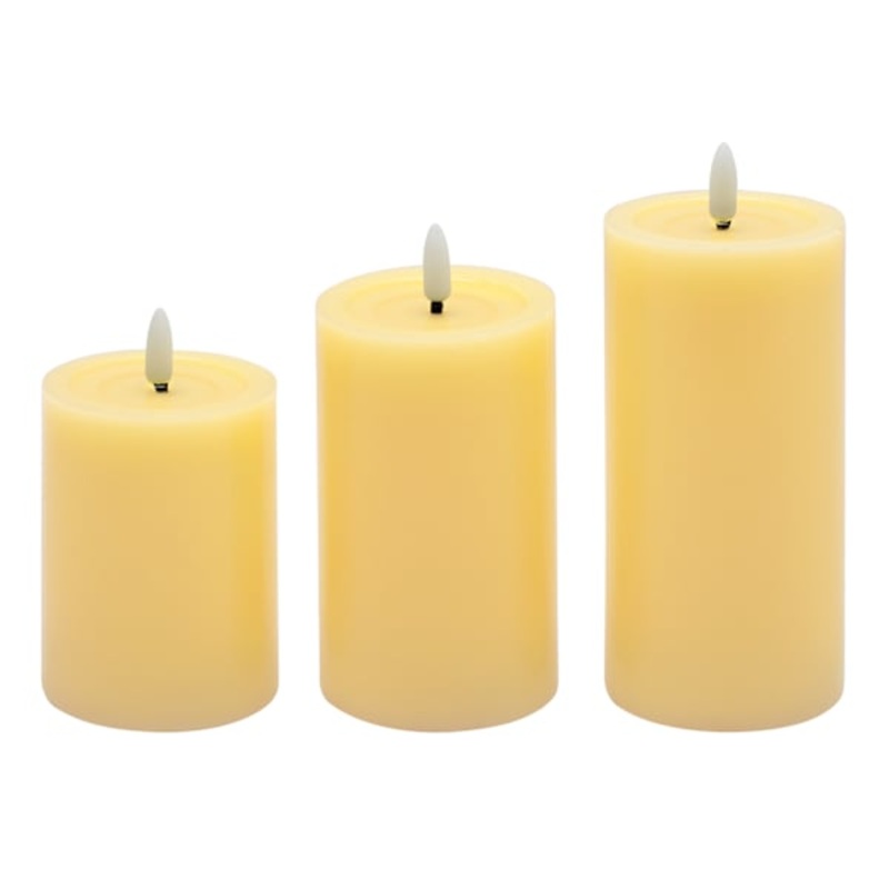 3-Pack Yellow LED Pillar Candles, 3×4/3×5/3×6