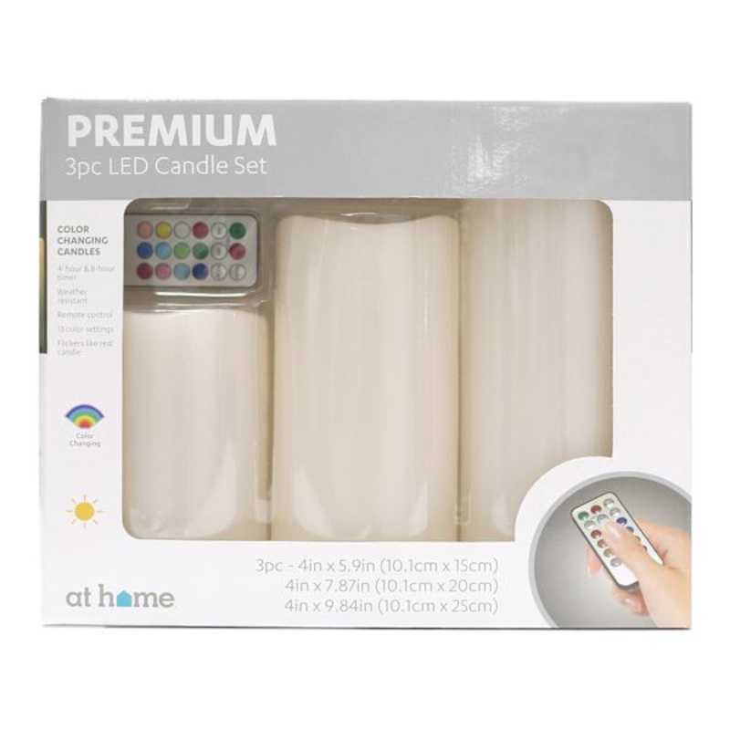 3-Piece Flameless LED White Candles with Remote, 4″