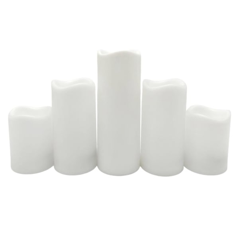 5-Pack White All Weather LED Pillar Candles, 3×4/3×6/3×8