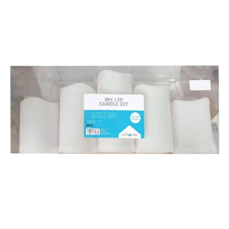 5-Pack White Pillar Candles, 3×4/3×5/3×6