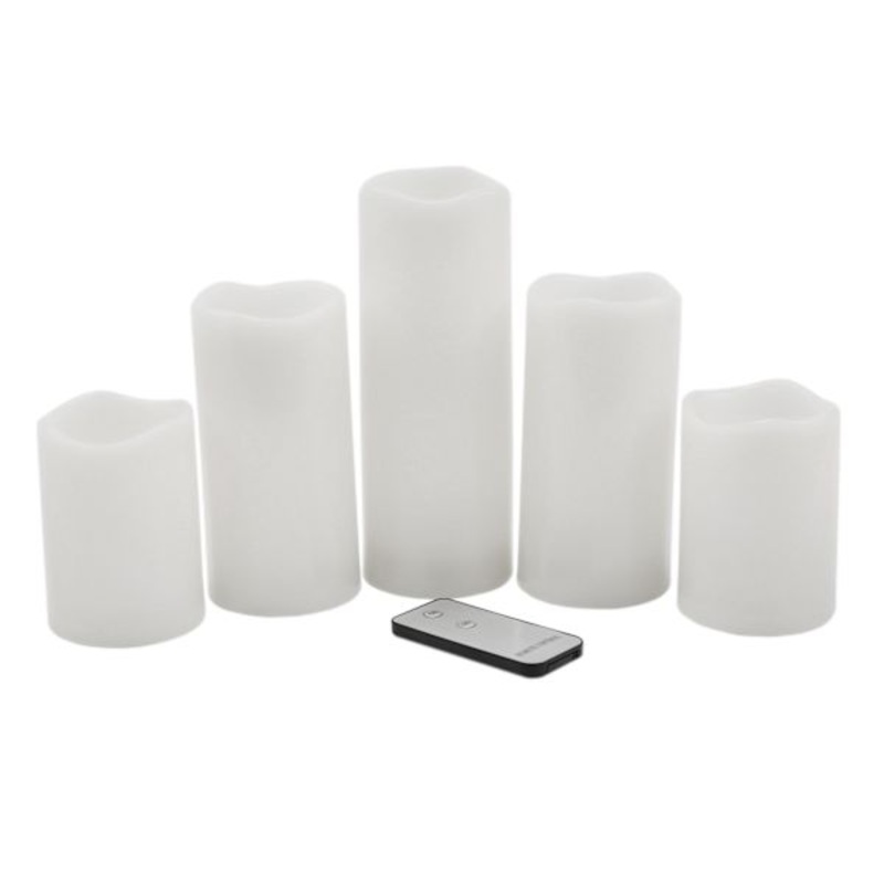 5-Piece Outdoor LED Pillar Candle Set, White