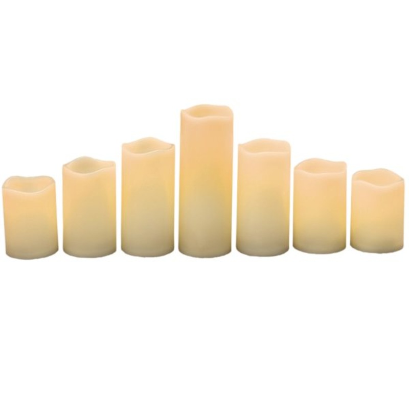 7-Piece Outdoor LED Pillar Candle Set, Ivory