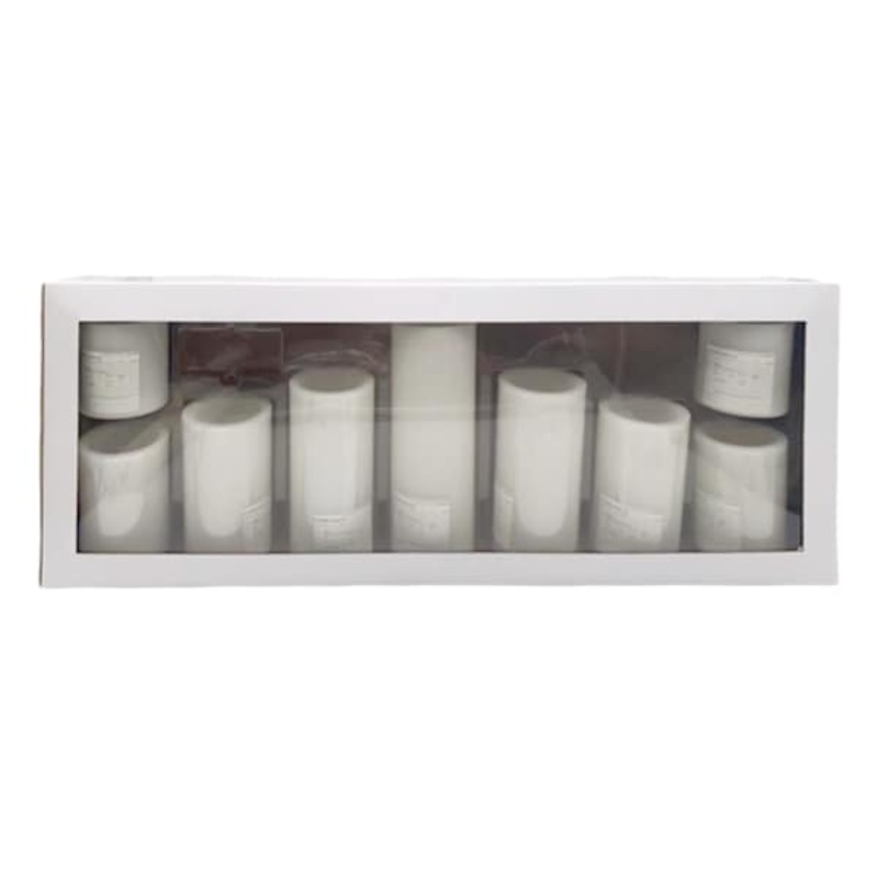 9Pk White Pillars 3×3-4-5-6-8 Candle