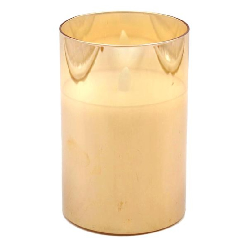Amber Glass LED Pillar Candle, 4×6