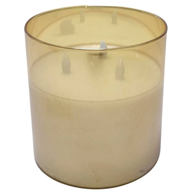 Amber Glass LED Pillar Candle with Timer, 6″