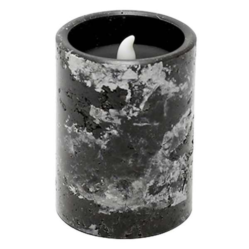 Crosby St. Black Marbled Wax LED Pillar Candle with 6-Hour Timer, 3×4