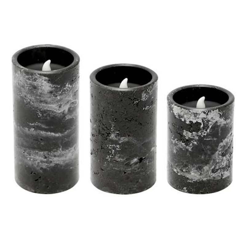 Crosby St. Set of 3 Marbled Wax LED Pillar Candle with Timer
