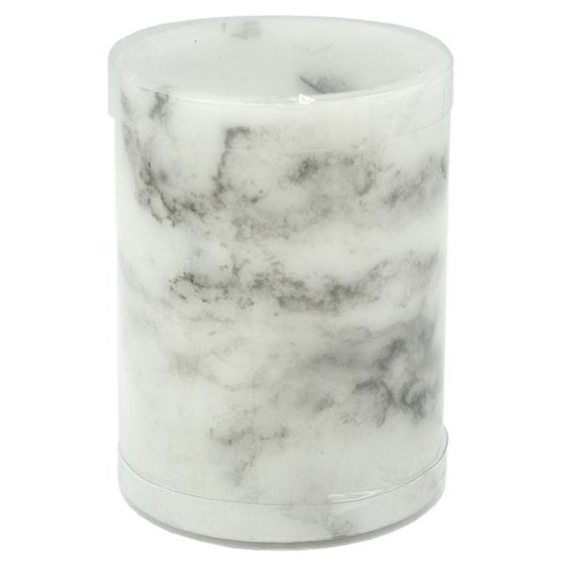 Crosby St. White Marbled Wax LED Pillar Candle with 6 Hour Timer, 3×4