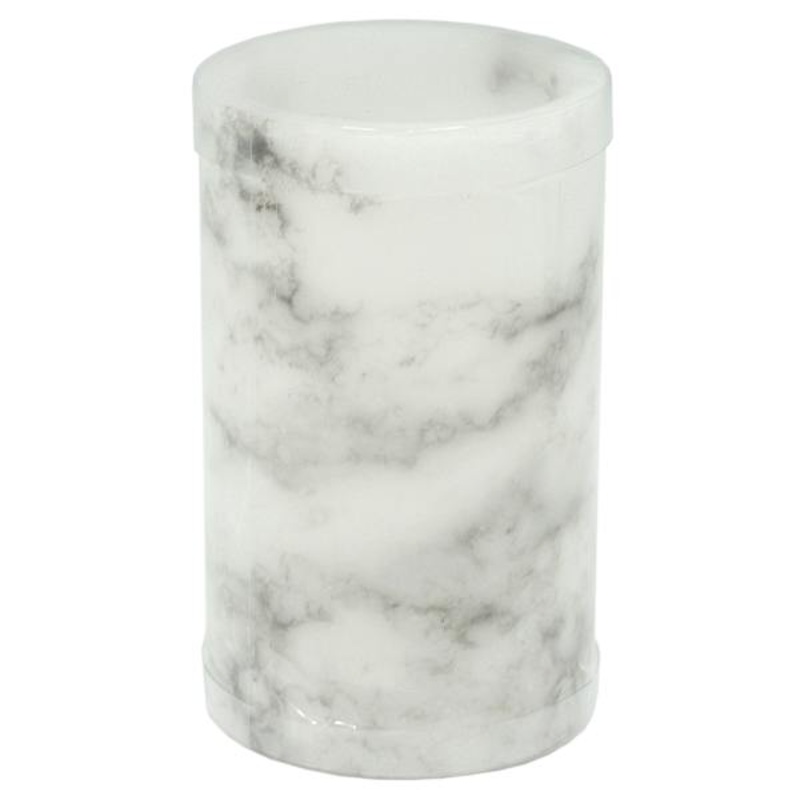 Crosby St. White Marbled Wax LED Pillar Candle with 6 Hour Timer, 3×5