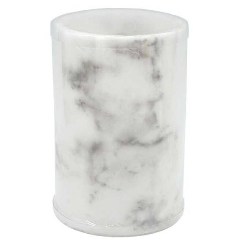 Crosby St. White Marbled Wax LED Pillar Candle with 6 Hour Timer, 4×6
