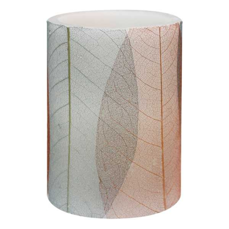 Leaf Wrapped LED Pillar Candle, 3×4