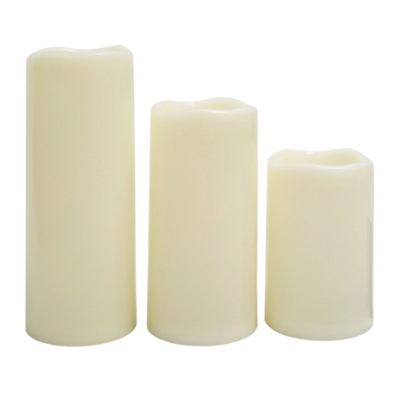 Set of 3 Ivory LED Pillar Candles, 6″/8″/10″
