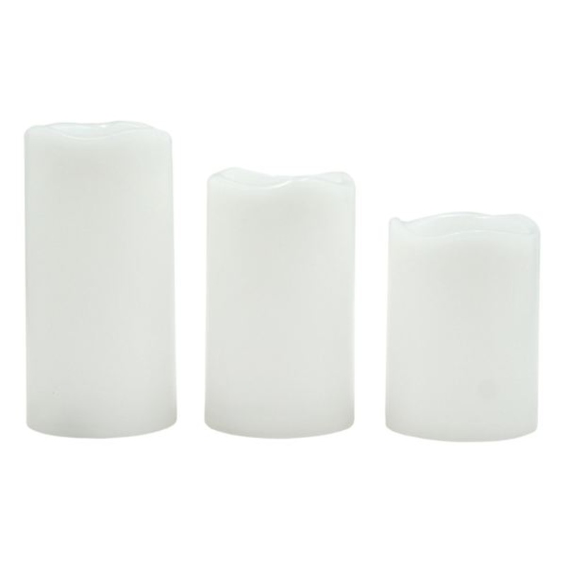 Set of 3 White LED Pillar Candles with 6 Hour Timer