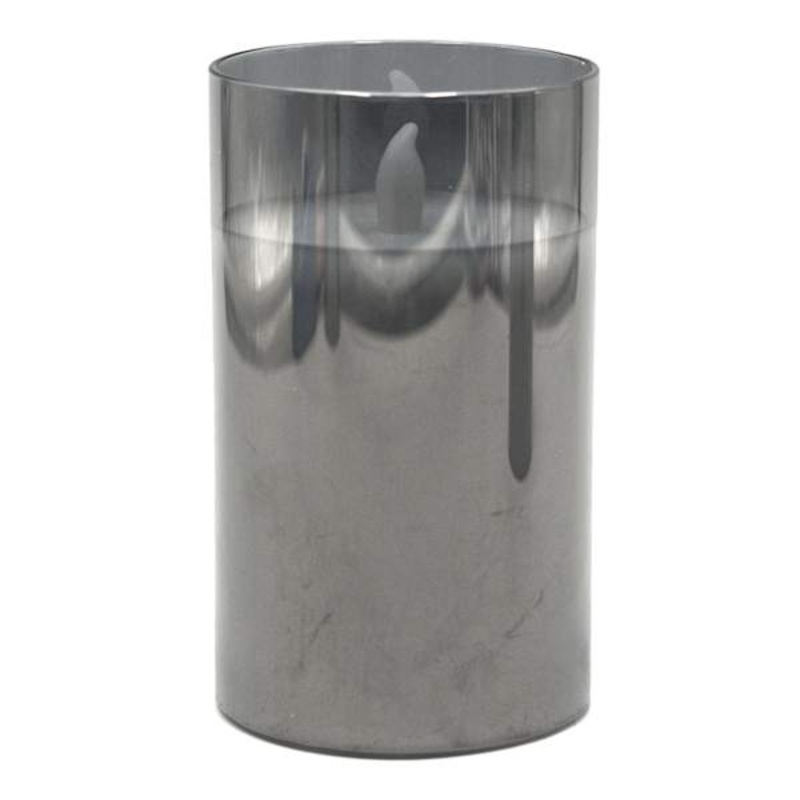 Smoked Grey Glass LED Pillar Candle, 3×5
