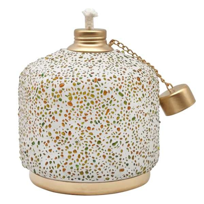 Multicolored Stone Cement Tabletop Torch, 6″