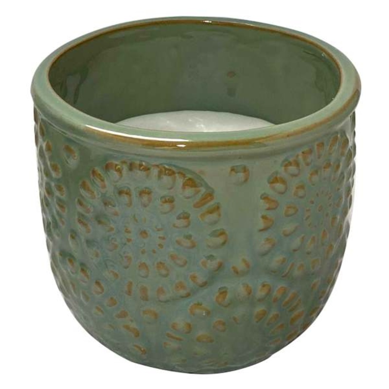 Blue Flower Embossed Ceramic Citronella Candle, 10oz