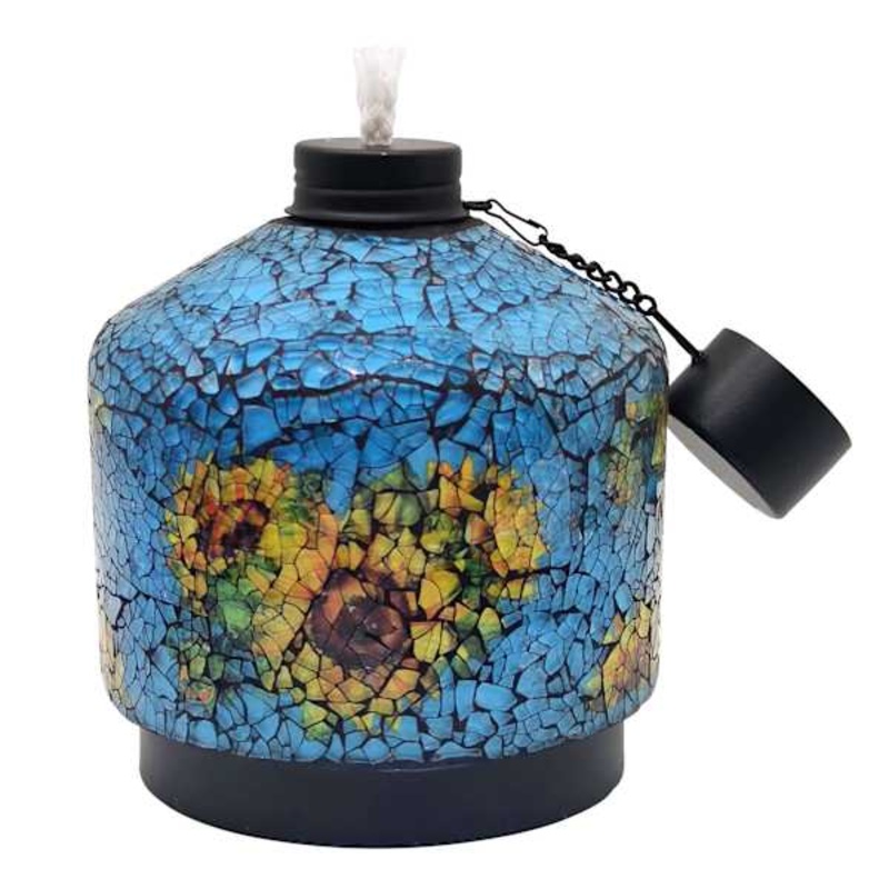 Blue Pottery Mosaic Tabletop Torch, 6″