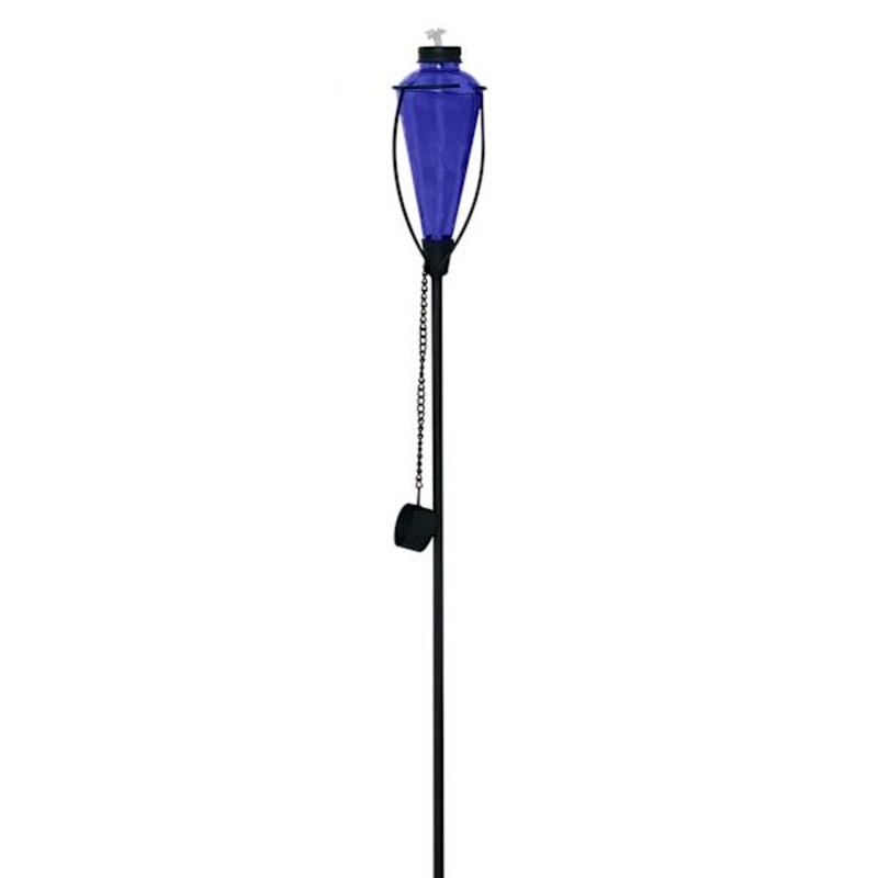 Dark Blue Glass Garden Torch, 61″