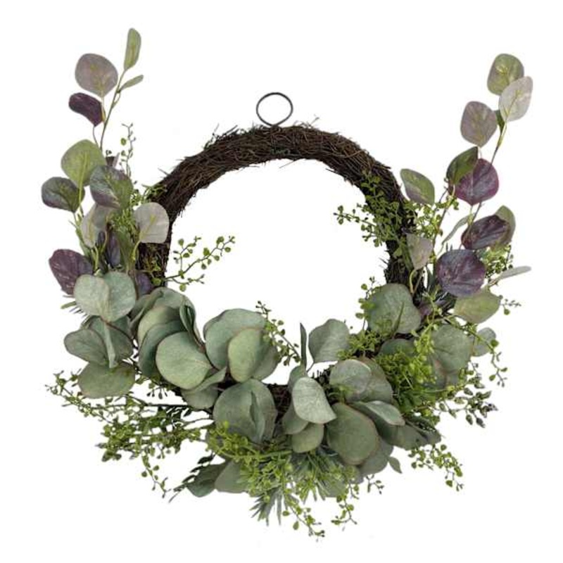 Eucalyptus Leaf Semi-Wreath with Podocarpus, 20″