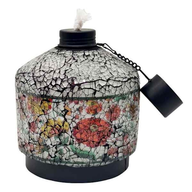 Flower Pottery Mosaic Tabletop Torch, 6″
