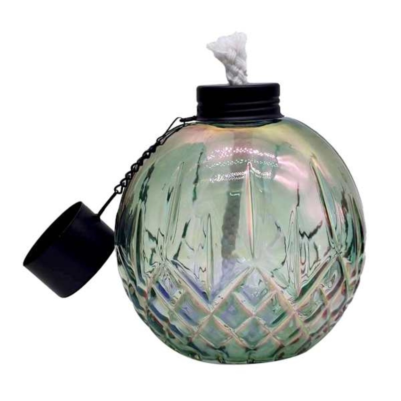 Green Iridescent Glass Tabletop Torch, 5″