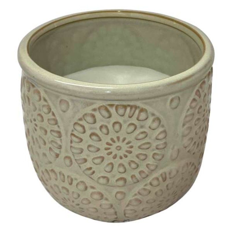Grey Flower Embossed Ceramic Citronella Candle, 10oz