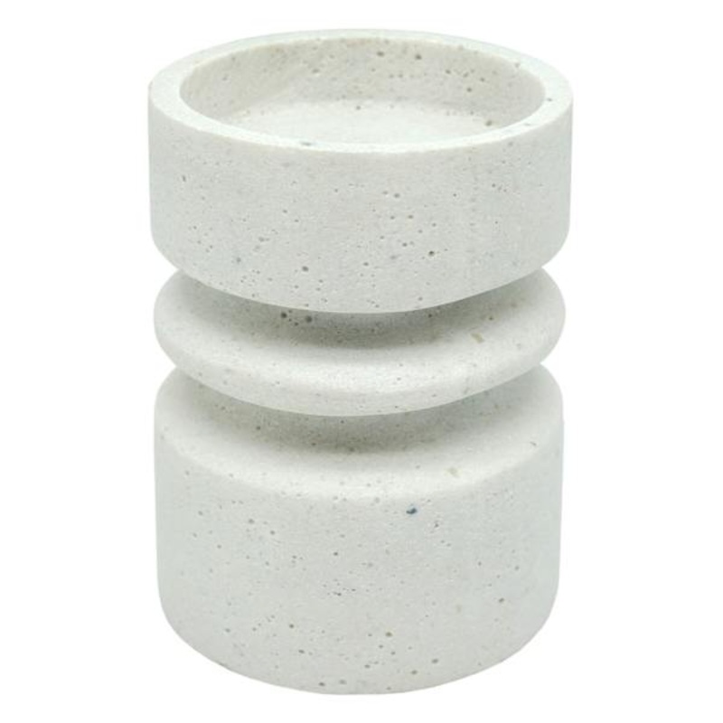 White Cement-Look Candle Holder, 5″