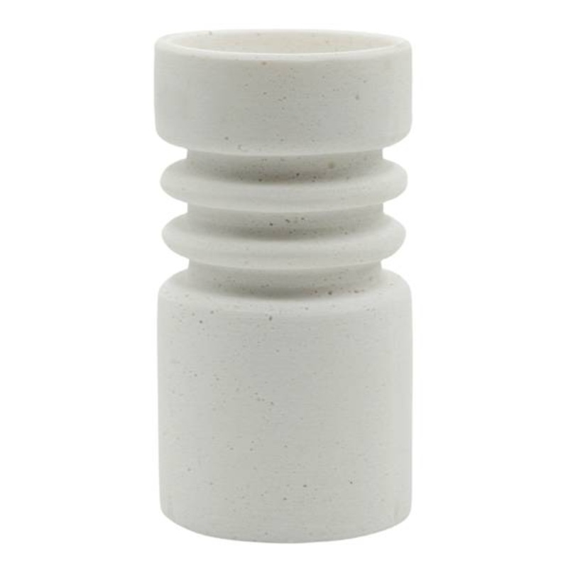 White Cement-Look Candle Holder, 7″