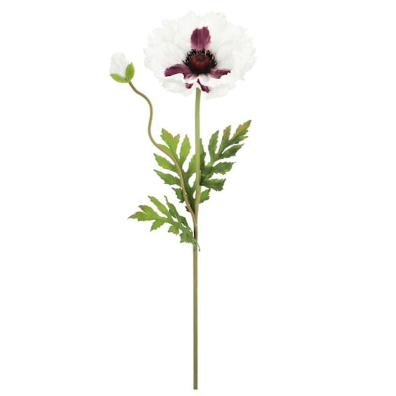 White & Purple Poppy Floral Stem, 28.5″
