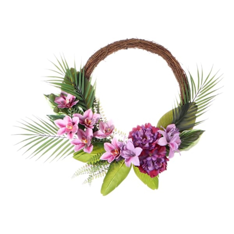 Purple Flowers Half Wreath, 22″