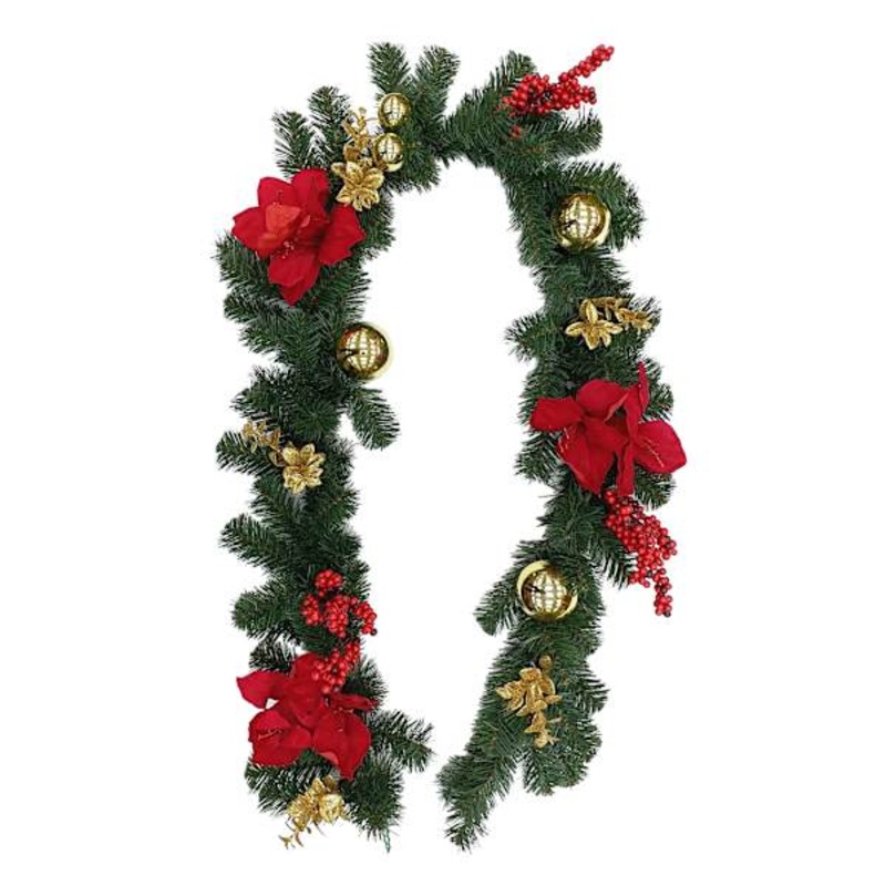 Red Amaryllis & Gold Ornament Garland, 6′