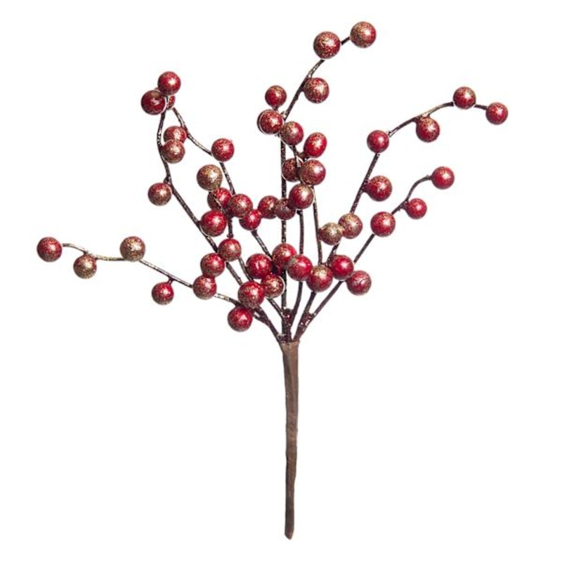 Red Glittered Berry Pick, 12″