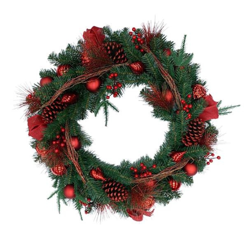 Red Glittered Ornament Vine Wreath, 30″