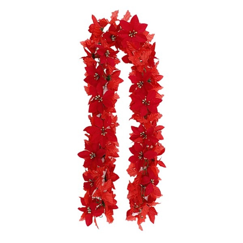 Red Poinsettia Floral Garland, 6′