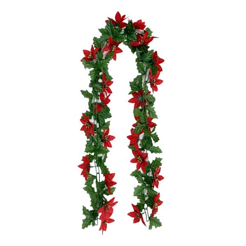 Red Poinsettia & Holly Garland, 6′