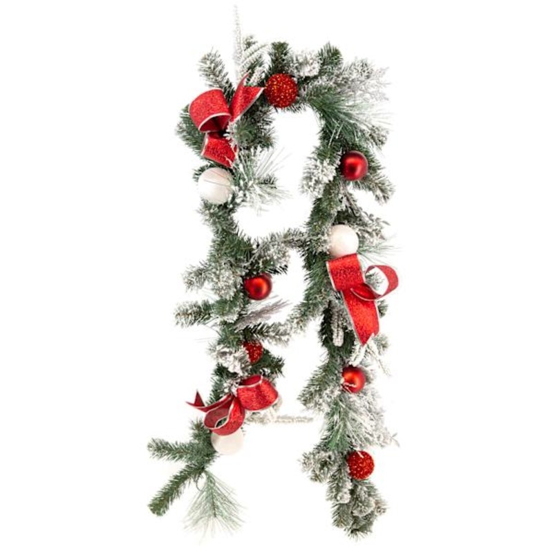 Red & White Ornament, Berry & Pine Garland, 6′