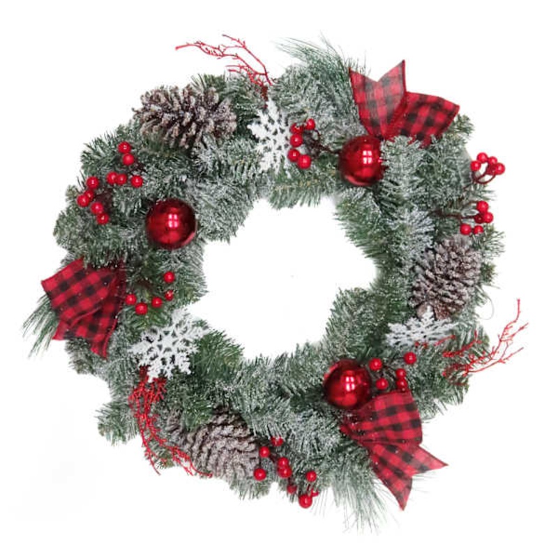 Snowflake, Pinecone & Ribbon Christmas Wreath, 22″