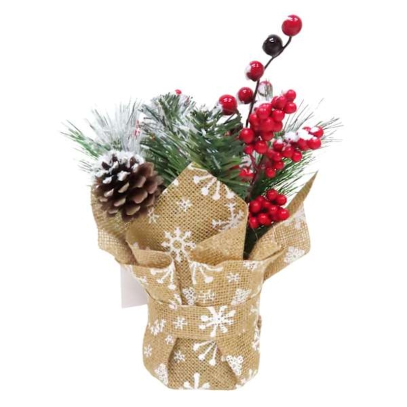 Snowy Christmas Arrangement In Natural Pot, 10″