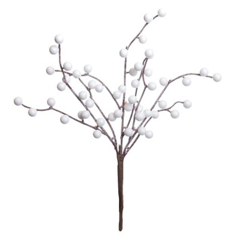 White Glittered Berry Pick, 12″