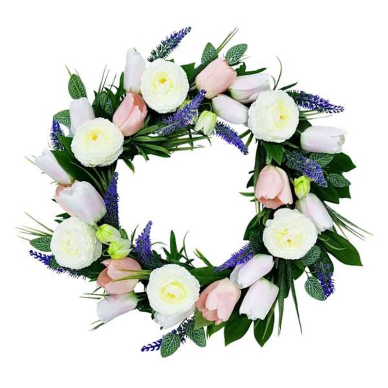 White & Pink Tulip Wreath, 24″