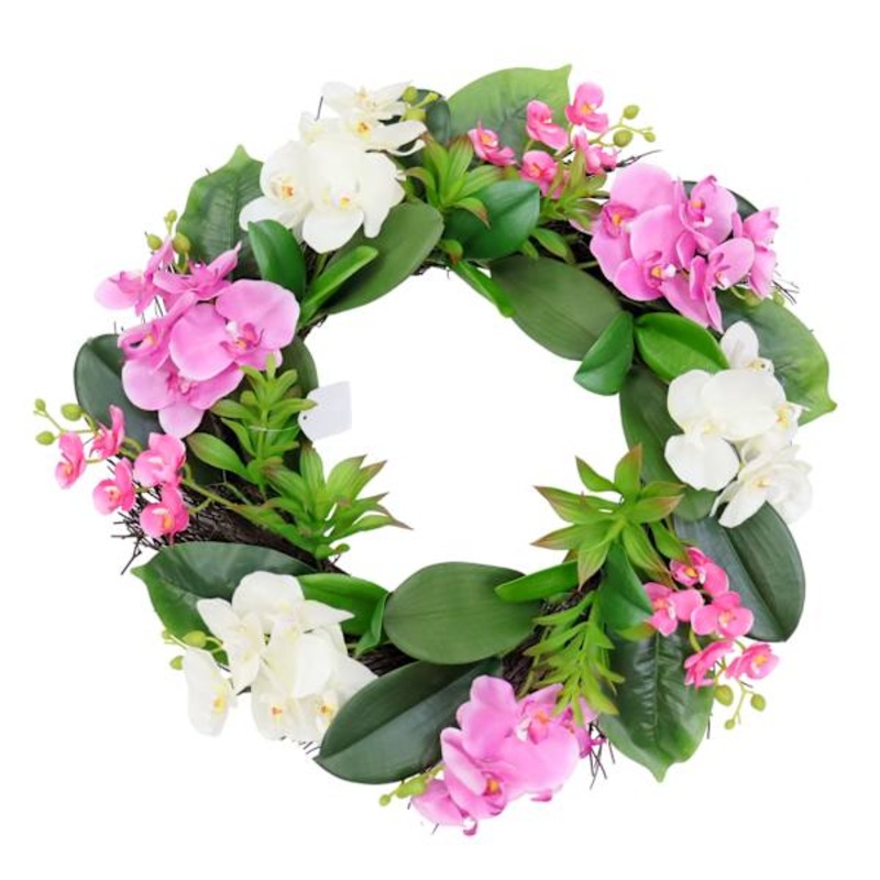 Orchid & Succulent Spiral Vine Wreath, 22″