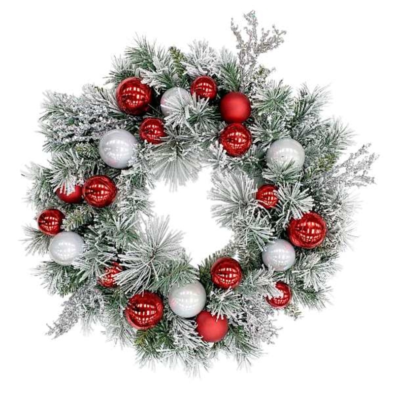 Ornament Ball Flocked Wreath, 24″