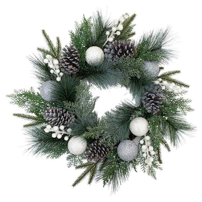 Pinecones, Berries & Ornament Wreath, 24″