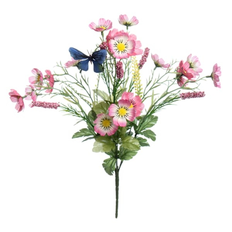 Pink Cosmos, Heather & Butterfly Bush, 20″