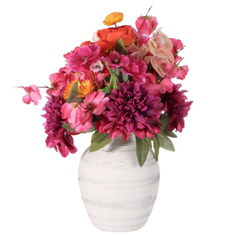 Pink Flower Arrangement in Vintage Ceramic Vase, 19″