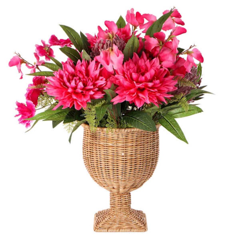 Pink Flower Arrangement in Woven Pot, 20″