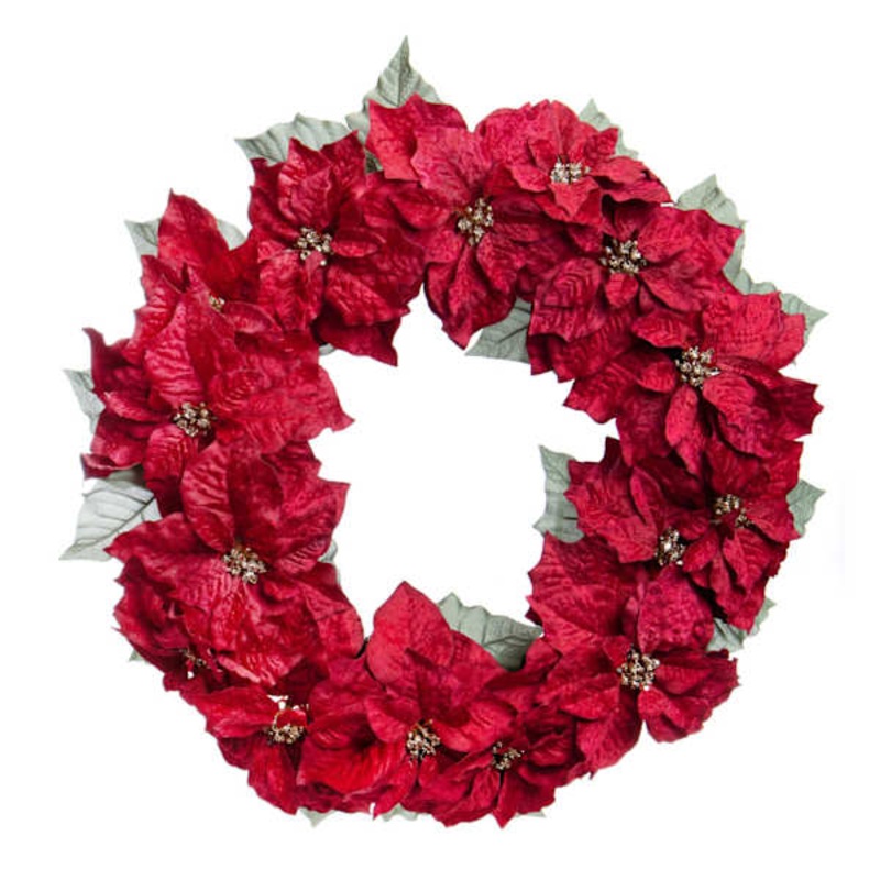 Pink Glittered Poinsettia Floral Wreath, 24″