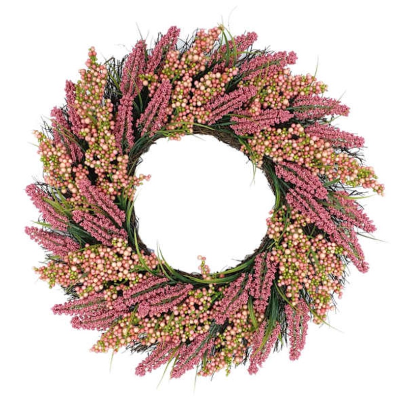 Pink Heather & Orange Berry Floral Wreath, 22″